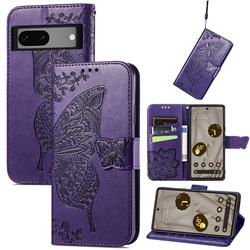 Embossing Mandala Flower Butterfly Leather Wallet Case for Google Pixel 7A - Dark Purple