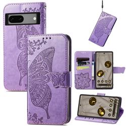 Embossing Mandala Flower Butterfly Leather Wallet Case for Google Pixel 7A - Light Purple