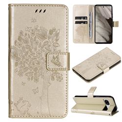 Embossing Butterfly Tree Leather Wallet Case for Google Pixel 7A - Champagne