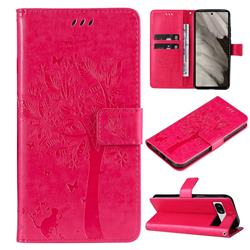 Embossing Butterfly Tree Leather Wallet Case for Google Pixel 7A - Rose