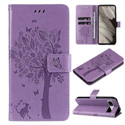 Embossing Butterfly Tree Leather Wallet Case for Google Pixel 7A - Violet