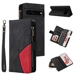 Luxury Two-color Stitching Multi-function Zipper Leather Wallet Case Cover for Google Pixel 7 Pro - Black
