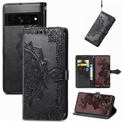 Embossing Imprint Mandala Flower Leather Wallet Case for Google Pixel 7 Pro - Black
