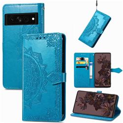 Embossing Imprint Mandala Flower Leather Wallet Case for Google Pixel 7 Pro - Blue