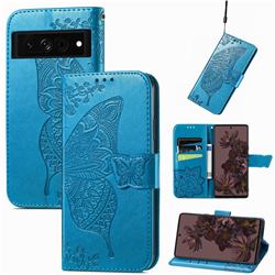Embossing Mandala Flower Butterfly Leather Wallet Case for Google Pixel 7 Pro - Blue
