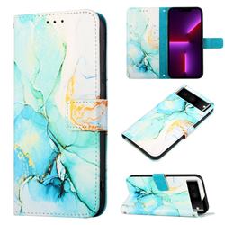 Green Illusion Marble Leather Wallet Protective Case for Google Pixel 7 Pro