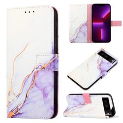 Purple White Marble Leather Wallet Protective Case for Google Pixel 7 Pro