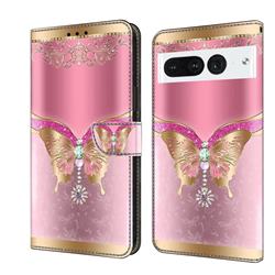 Pink Diamond Butterfly Crystal PU Leather Protective Wallet Case Cover for Google Pixel 7 Pro