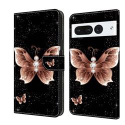 Black Diamond Butterfly Crystal PU Leather Protective Wallet Case Cover for Google Pixel 7 Pro