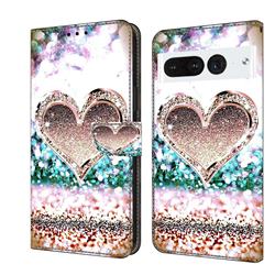 Pink Diamond Heart Crystal PU Leather Protective Wallet Case Cover for Google Pixel 7 Pro
