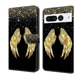 Golden Angel Wings Crystal PU Leather Protective Wallet Case Cover for Google Pixel 7 Pro