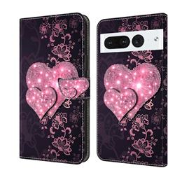 Lace Heart Crystal PU Leather Protective Wallet Case Cover for Google Pixel 7 Pro