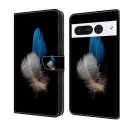 White Blue Feathers Crystal PU Leather Protective Wallet Case Cover for Google Pixel 7 Pro