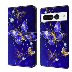 Blue Diamond Butterfly Crystal PU Leather Protective Wallet Case Cover for Google Pixel 7 Pro