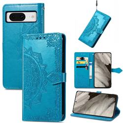Embossing Imprint Mandala Flower Leather Wallet Case for Google Pixel 8 - Blue