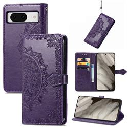 Embossing Imprint Mandala Flower Leather Wallet Case for Google Pixel 8 - Purple