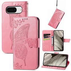 Embossing Mandala Flower Butterfly Leather Wallet Case for Google Pixel 8 - Pink