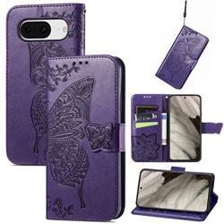 Embossing Mandala Flower Butterfly Leather Wallet Case for Google Pixel 8 - Dark Purple
