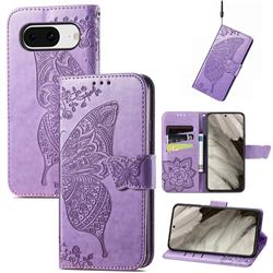 Embossing Mandala Flower Butterfly Leather Wallet Case for Google Pixel 8 - Light Purple