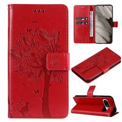 Embossing Butterfly Tree Leather Wallet Case for Google Pixel 8 - Red