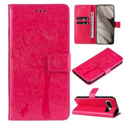 Embossing Butterfly Tree Leather Wallet Case for Google Pixel 8 - Rose