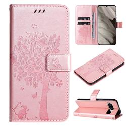 Embossing Butterfly Tree Leather Wallet Case for Google Pixel 8 - Rose Pink