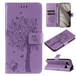Embossing Butterfly Tree Leather Wallet Case for Google Pixel 8 - Violet