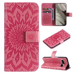 Embossing Sunflower Leather Wallet Case for Google Pixel 8 - Pink