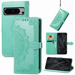 Embossing Imprint Mandala Flower Leather Wallet Case for Google Pixel 8 Pro - Green