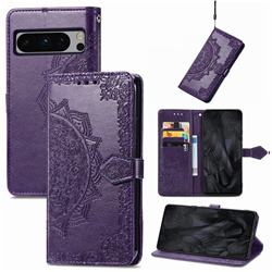 Embossing Imprint Mandala Flower Leather Wallet Case for Google Pixel 8 Pro - Purple
