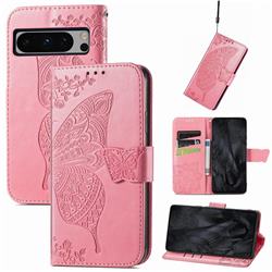Embossing Mandala Flower Butterfly Leather Wallet Case for Google Pixel 8 Pro - Pink