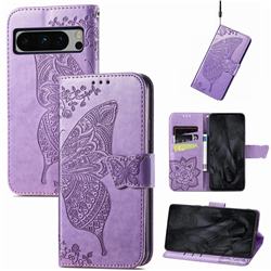 Embossing Mandala Flower Butterfly Leather Wallet Case for Google Pixel 8 Pro - Light Purple