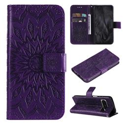 Embossing Sunflower Leather Wallet Case for Google Pixel 8 Pro - Purple