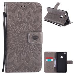 Embossing Sunflower Leather Wallet Case for Google Pixel XL - Gray