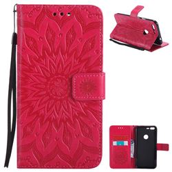 Embossing Sunflower Leather Wallet Case for Google Pixel XL - Red