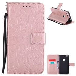 Embossing Sunflower Leather Wallet Case for Google Pixel XL - Rose Gold