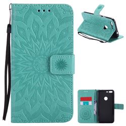 Embossing Sunflower Leather Wallet Case for Google Pixel XL - Green