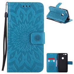 Embossing Sunflower Leather Wallet Case for Google Pixel XL - Blue