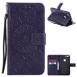 Embossing Sunflower Leather Wallet Case for Google Pixel XL - Purple