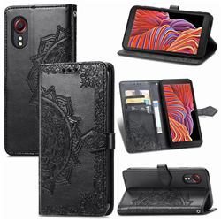 Embossing Imprint Mandala Flower Leather Wallet Case for Samsung Galaxy Xcover 5 - Black