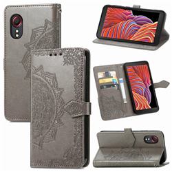 Embossing Imprint Mandala Flower Leather Wallet Case for Samsung Galaxy Xcover 5 - Gray