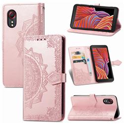 Embossing Imprint Mandala Flower Leather Wallet Case for Samsung Galaxy Xcover 5 - Rose Gold