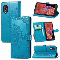 Embossing Imprint Mandala Flower Leather Wallet Case for Samsung Galaxy Xcover 5 - Blue