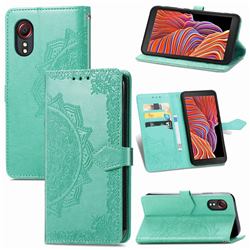 Embossing Imprint Mandala Flower Leather Wallet Case for Samsung Galaxy Xcover 5 - Green