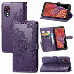 Embossing Imprint Mandala Flower Leather Wallet Case for Samsung Galaxy Xcover 5 - Purple