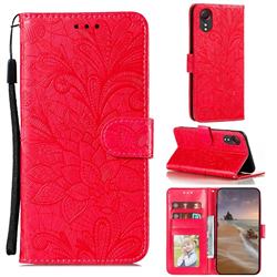 Intricate Embossing Lace Jasmine Flower Leather Wallet Case for Samsung Galaxy Xcover 5 - Red