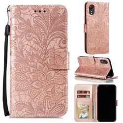 Intricate Embossing Lace Jasmine Flower Leather Wallet Case for Samsung Galaxy Xcover 5 - Rose Gold