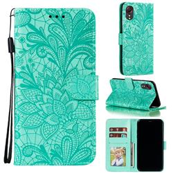 Intricate Embossing Lace Jasmine Flower Leather Wallet Case for Samsung Galaxy Xcover 5 - Green