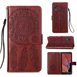 Embossing Dream Catcher Mandala Flower Leather Wallet Case for Samsung Galaxy Xcover 5 - Brown