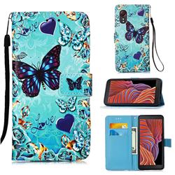 Love Butterfly Matte Leather Wallet Phone Case for Samsung Galaxy Xcover 5
